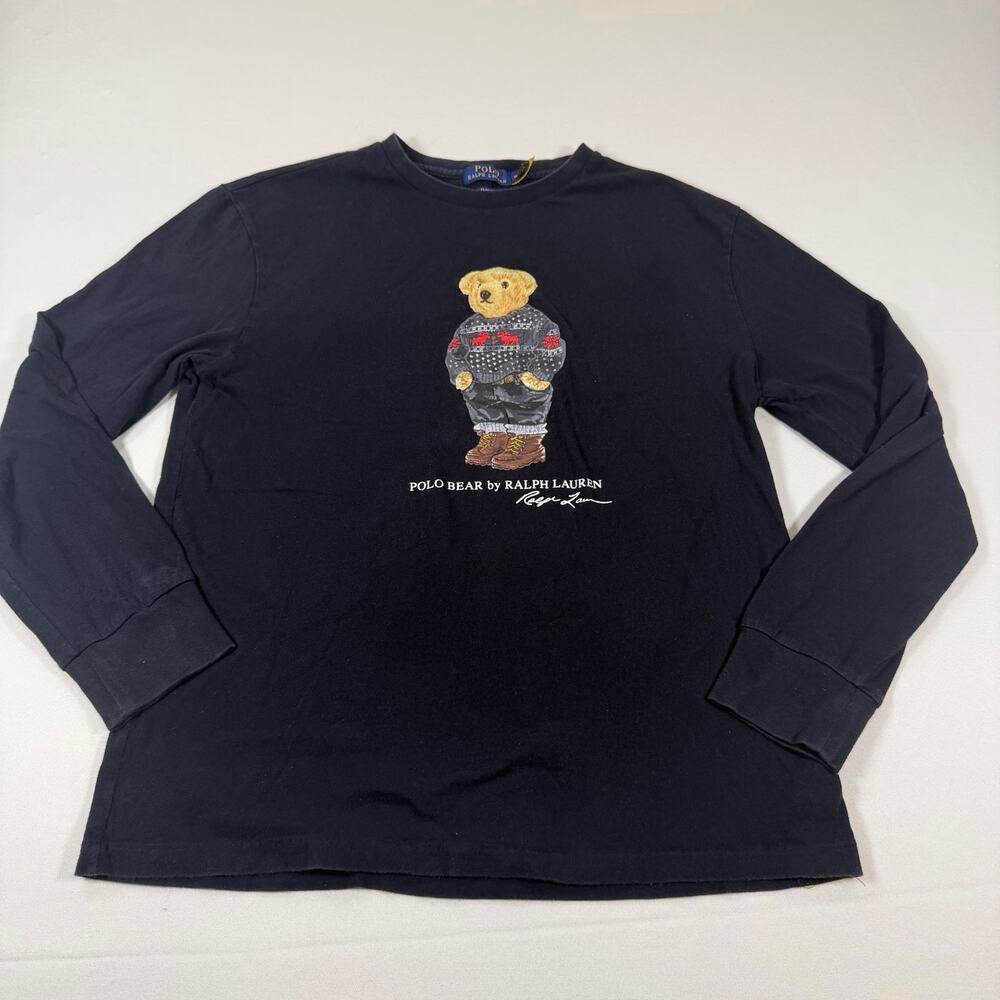 black Polo Ralph Lauren long sleeve T shirt with Polo Bear graphic EUC medium